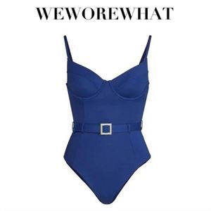 WeWoreWhat Women's Navy Blue Danielle Belted One-Piece Swimsuit Size L/8